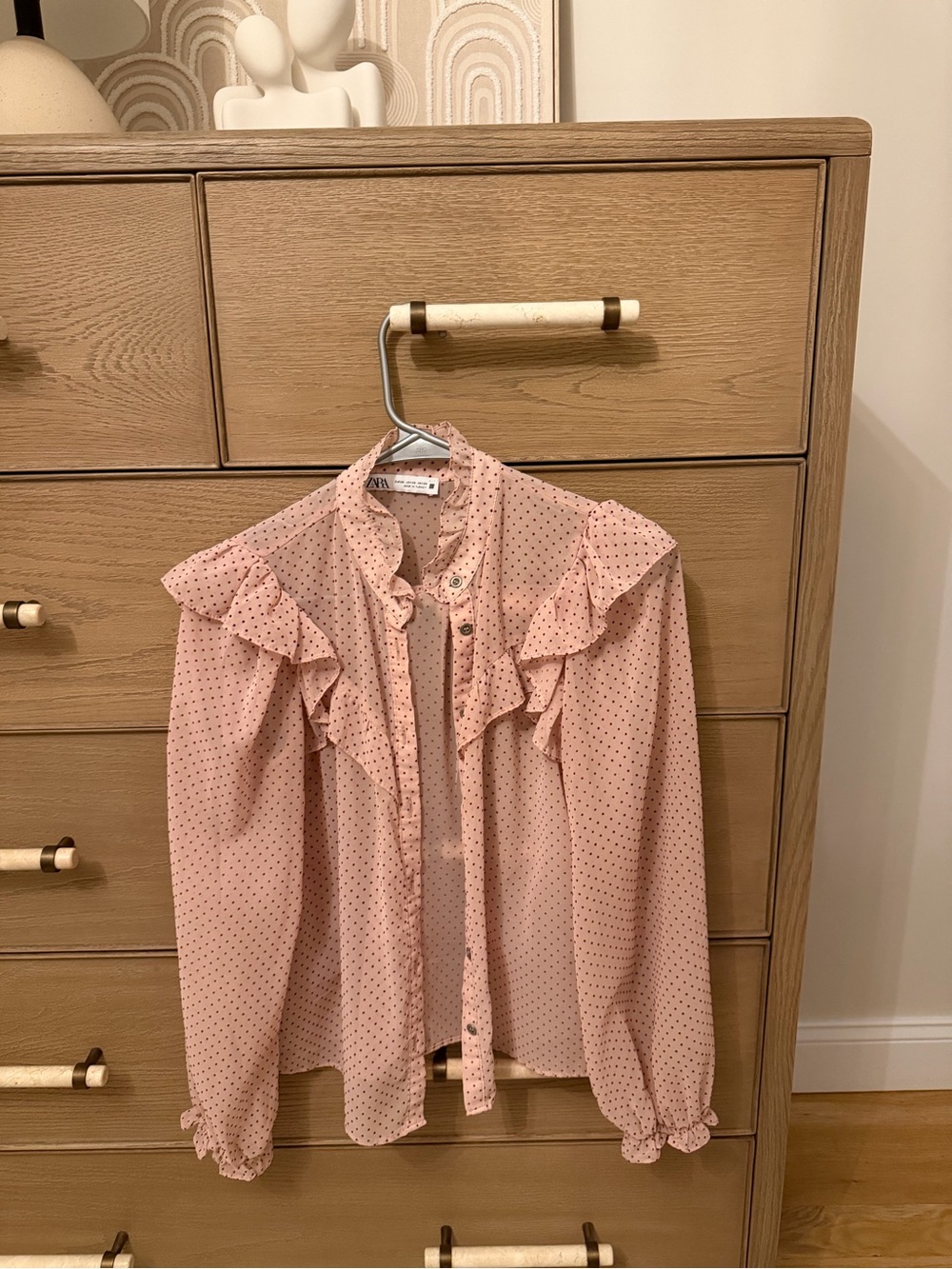 Zara Pink Polka Dot Ruffle Blouse